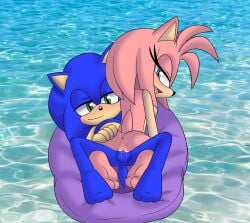 amy_rose angelofhapiness anthro anus ass balls blue_body blue_fur blush bodily_fluids breasts digital_media_(artwork) duo erection eulipotyphlan feet female female_penetrated from_front_position fur genital_fluids genitals green_eyes hair half-closed_eyes hand_on_butt hedgehog hi_res inflatable looking_back lying male male/female male_penetrating male_penetrating_female mammal narrowed_eyes nude on_back open_mouth penetration penile penile_penetration penis pink_body pool_float pool_toy pussy sega sex smile sonic_(series) sonic_the_hedgehog sonic_the_hedgehog_(series) spread_legs spreading swimming_pool tail toes vaginal_penetration vulva water