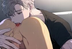 ai_art ai_assisted ai_generated anus anus_focus anus_lick anus_peek ass ass_crack ass_focus ass_up asshole black_eyes butt_crack drool drool_string drooling gay gay_male gay_rimjob gay_sex gray_hair ilay_riegrow jeong_taeui light-skinned_male light_skin male male_only manhua manhwa pale-skinned_male pale_skin passion penis rimjob rimming rimming_male tan_body tan_skin white_hair yaoi