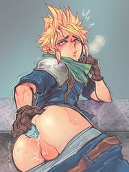 1boy anal anal_insertion ass blonde_hair cloud_strife dildo dildo_in_ass final_fantasy final_fantasy_vii male male_only p-ro solo tagme testicles twink yaoi