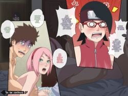 1boy 2girls adult_and_teenager age_difference angry angry_expression angry_face bent_over black_hair blush boruto:_naruto_next_generations brown_hair caught caught_in_the_act cheating cheating_wife completely_nude dialogue doggy_style duo_focus embarrassed english_text female fucked_from_behind fucked_silly fully_clothed interrupted interrupted_sex male mother_and_daughter mrchungus multiple_girls naruto naruto_(series) netorare ntr nude older_female older_male pink_hair sakura_haruno sarada_uchiha sarutobi_konohamaru scolding speech_bubble teacher_and_student text to_be_continued walk-in watermark yellow_hair younger_female