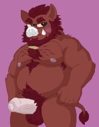 angry anthro balls beard belly blush bodily_fluids body_hair brown_body chest_hair cum cum_on_face digital_media_(artwork) eyewear facial_hair fluffy_balls frown genital_fluids genitals glasses hair happy_trail humanoid male mammal monotone_background myuger nude oswin_(password) password_(visual_novel) penis pixel_(artwork) pubes shy slightly_chubby solo suid suine sus_(pig) tail tusks wild_boar