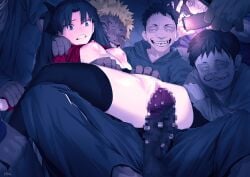 almost_inserted black_hair black_hair_female black_thighhighs bleeding_from_pussy blonde_hair_male blush breasts bruise bruised_breast concerned defloration fate/stay_night fate_(series) female female_pubic_hair grabbing_from_behind hairbow laughing lifted_shirt male medium_breasts mocking mosaic_censoring multiple_boys pale_nipples penis penis_piercing phone pink_nipples pubic_hair pubic_stubble pussy rape red_shirt restrained shitappa0120 short_skirt smiling taking_picture teenage_girl teenager thighhighs tohsaka_rin twintails ugly_bastard virgin virginal_blood
