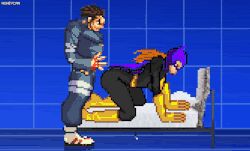 animated ass_slap batgirl batsu_ichimonji bent_over pixel_art rival_schools