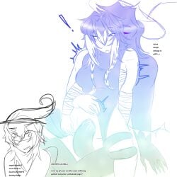 ! 1male 1other afab ambiguous_gender azure_(forsaken) bandaged_chest bandages behind_another boobs bulge doodle english_text forsaken_(roblox) freakzure hand_on_stomach head_wings heterochromia lap_sex lap_sitting leotard_aside looking_at_tentacle looking_down male nervous purple_eyes restrained_legs roblox roblox_game robloxian self_upload sideboob sketch stomach_bulge tagme tentacle tentacle_in_pussy tentacles_around_legs text tremble two_time_(forsaken)