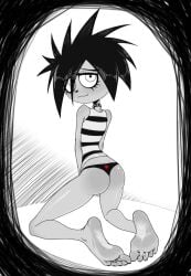 1girls ass barefoot black_hair clothed clothing collar dress emo emo_girl feet female foot_fetish goth goth_girl i_can't_sleep monochrome nia_(i_can't_sleep) panties sitting soles solo solo_female solo_focus tullymonst3r youtube youtuber