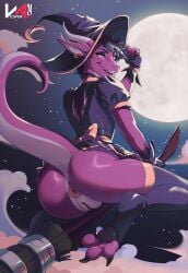 2024 anthro anus artist_name black_hair black_markings blue_eyes blue_hair broom broom_riding cleaning_tool clothing cuntboy cuntboy_anthro dated dragon ear_piercing ear_ring fangs genitals grin hair hat headgear headwear hi_res humanoid_genitalia humanoid_vulva intersex intersex_anthro looking_at_viewer markings moon multicolored_hair mythological_creature mythological_scalie mythology night outside piercing pink_body presenting presenting_anus presenting_vulva purple_clothing purple_hat purple_headwear purple_topwear pussy ring_piercing scalie smile solo teeth text topwear two_tone_hair vesper_art vulva white_body witch_hat