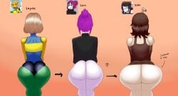 3girls ass ass_comparison ass_focus back_view bottomless character_name clothing female female_only kokocrazy lord_blackshade_87 noob_(roblox) reference_image roblox roblox_avatar robloxian skirt soylave standing tagme tagme_(artist) thick_thighs thighs tiktoker youtube youtuber