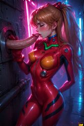 ai_generated asuka_langley_sohryu blowjob glory_hole glory_hole neon_genesis_evangelion petite_body plugsuit_(evangelion)