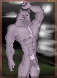 absurd_res anthro biceps blaidd_(elden_ring) canid canine canis elden_ring fromsoftware fur genitals grey_body grey_fur hi_res humanoid machki12_ka male mammal mythological_canine mythological_creature mythology nude penis solo werecanid werecanine werecreature werewolf wolf
