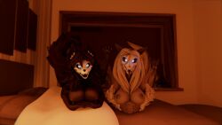 2girls 3d 3d_(artwork) big_breasts big_breasts black_body black_hair breasts breasts fur furry furry_female girl house legs_up mal0 malo no_sex scp-1471 scp-1471-a scp-1471-a_(cumminham) scp-1471-a_(da.nilkaz) scp_foundation sejoo soft_lighting
