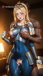 1boy ai_generated armor bed bedroom black_hairband blonde_hair blue_eyes blush bodysuit boobplate breastplate breasts brown_hair censored clothed_female_nude_male collarbone covered_navel dark-skinned_male dark_skin female female_ejaculation gloves grabbing grabbing_another's_breast grabbing_from_behind hairband impossible_bodysuit impossible_clothes indoors interracial lamp large_breasts league_of_legends league_of_legends:_wild_rift long_hair looking_down lux lux_(league_of_legends) lux_legue_of_legends luxanna_crownguard male meitabuu mosaic_censoring muscular muscular_male nipples nude open_mouth peeing pillow pussy pussy_juice riot_games sex shiny_clothes skin_tight solo_focus standing straight sweat teeth torn_bodysuit torn_clothes white_gloves wide-eyed