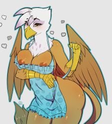 anthro anthrofied apron apron_only areola areola_slip ass avante92 avian big_breasts big_butt biped breasts clothing female friendship_is_magic gilda_(mlp) gryphon hasbro heart hi_res mostly_nude my_little_pony mythological_avian mythological_creature mythology nipple_slip nipples nude partial_nudity simple_background solo wardrobe_malfunction white_background yellow_eyes
