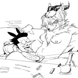 bong breasts bunnysuit cocaine female hetero_sex original_character smoking spamton_g_spamton strap-on