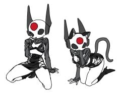 1girls antennae_(anatomy) arched_back black_boots black_eyes boobs boots bra breasts cat_costume cat_ears cat_tail catgirl cleavage clothed costume cute exposed exposed_midriff exposed_thighs facial_markings female female_focus female_only forehead_mark hand_on_floor hand_to_own_mouth heels iterator_(rain_world) legs_apart legs_spread long_boots looks_to_the_moon_(rain_world) midriff outfit presenting rain_world revealing_clothes robot robot_girl robot_humanoid sexy sexy_clothing sexy_pose shiny_clothes short_skirt simple_eyes sleeves small_breasts spread_legs thighs thighs_together