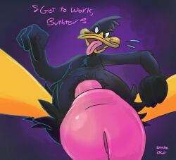 2020 4_fingers absurd_res anatid angry anseriform anthro arm_tuft avian beak belly biped bird black_belly black_body black_chest black_eyes black_feathers bodily_fluids chest_tuft collarbone colored command commanding_viewer daffy_duck dated detailed dialogue digital_drawing_(artwork) digital_media_(artwork) digital_painting_(artwork) duck elbow_tuft english_text feathers fingers first_person_view foreskin genital_focus genitals gesture glistening glistening_foreskin glistening_genitalia glistening_penis hand_gesture hand_on_leg hand_on_own_leg hand_on_own_thigh hand_on_thigh head_tuft hi_res humanoid_genitalia humanoid_penis looking_at_viewer looney_tunes male nude open_mouth painting_(artwork) pecs penis penis_focus pinup pointing pointing_at_penis pointing_at_self pose saliva shaded signature solo stevethedragon talking_to_viewer text tongue tongue_out tuft uncircumcised warner_brothers white_sclera yellow_beak yellow_legs