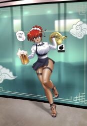 beer beer_mug full_body heels linkartoon maid_uniform ranma-chan ranma_1/2 ranma_saotome red_hair rule_63 speech_bubble tray waitress