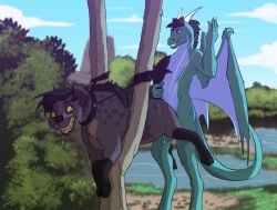 anthro anthro_on_feral anthro_penetrating anthro_penetrating_feral collar disney dominant dominant_anthro dominant_male dragon duo female feral feral_penetrated from_behind_position hi_res hyena male male/female mammal mythological_creature mythological_scalie mythology nude outside penetration scalie sex shenzi_(the_lion_king) standing submissive submissive_feral tail tail_grab the_lion_king zafara_(artist) zoophilia
