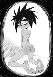 1girls ass barefoot black_hair emo emo_girl feet female foot_fetish goth goth_girl i_can't_sleep monochrome naked nia_(i_can't_sleep) nude nude_female sitting soles solo solo_female solo_focus tullymonst3r youtube youtuber