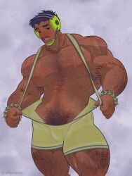 1boy abs angelussy arm_hair armpit_hair artist_name bara biceps blush bulge chest_hair facial_hair leg_hair male male_focus male_only muscular muscular_arms muscular_chest muscular_male muscular_thighs nipples pecs pectorals pubic_hair simple_background solo solo_male standing thighs yaoi