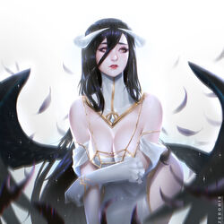 albedo_(overlord) black_hair cleavage dress female horns large_breasts long_hair overlord_(maruyama) solo succubus zeronis