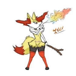 absurd_res anthro bat_(object) braixen canid canine clothing collar facial_piercing female fire generation_6_pokemon genitals herculesart hi_res iggy_(herculesart) leggings legwear nailed_bat nintendo nose_piercing piercing pokemon pokemon_(species) pussy scarring solo vulva