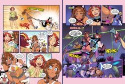 3girls 6+boys 6+girls amber_eyes ass bald_male blue_eyes breasts brown_hair bunny_ears bunny_tail cat_ears cat_tail collar comic comic_panel darkereve dialogue dj dogs don_bartolo dreadlocks earrings female fishnet_legwear fishnet_stockings fishnets heart_pasties high_heels humping humping_leg jagua_tales jagua_tales_(comic) joana_dolores light-skinned_female light_skin male mole_on_ass mole_on_breast mole_under_eye money moustache multiple_boys multiple_girls nipples older_male orange_hair pale-skinned_female pale_skin pasties red_hair reverse_bunnysuit short_hair spiky_hair stripper stripper_pole strippers tan-skinned_female tatiana