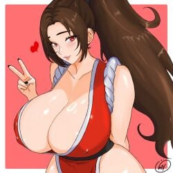 2d big_breasts big_thighs breasts brown_hair clothing curvy curvy_female curvy_hips fatal_fury female female_focus female_only human human_female human_only light-skinned_female light_skin long_hair looking_at_viewer mai_shiranui snk solo solo_female twitter_link waifuviolenta