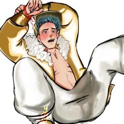 blue_hair date_everything gold_outfit jean_loo_pissoir male male_focus male_only omorashi peeing peeing_self piss_kink pissing pissing_self urination urine