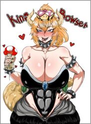 1girls abs alternate_species animal_humanoid artificial_vagina bare_shoulders big_breasts black_leotard black_nails black_skirt blonde_hair blue_eyes blush bowsette bracelet breasts cameltoe cleavage clothed clothing collar collarbone covered_nipples cum cumdrip curvy female fingernails gigantic_breasts hand_on_hip heart horns huge_breasts humanoid jewelry leotard licking licking_lips long_hair looking_at_viewer mario_(series) mushroom nail_polish naughty_face new_super_mario_bros._u_deluxe nintendo nipple_bulge parallax05 ponytail pussy rule_63 scalie sharp_fingernails sharp_teeth skirt slender_waist solo spiked_armlet spiked_bracelet spiked_collar spiked_shell spiked_tail spikes super_crown tail teeth thigh_gap tongue tongue_out tsurime turtle_shell video_games white_background wide_hips