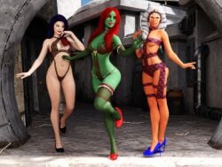 3d 3girls blue_hair female females_only full_body green-skinned_female green_skin lingerie multiple_girls orange-skinned_female orange_skin red_hair samsa23 star_wars togruta