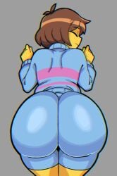 1male ass ass_focus big_ass brown_hair clothed clothing femboy femboy_frisk frisk frisk_(undertale) large_ass male mauwabow presenting presenting_ass showing_ass showing_off undertale yellow_skin