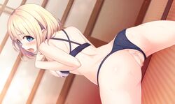 1girls anus ass back bangs bare_arms bare_shoulders black_bra black_panties blonde_hair blue_eyes blurry blurry_background blush bra bra_pull breasts censored cura depth_of_field dutch_angle eyebrows_visible_through_hair fanbox_reward female from_behind hair_between_eyes hand_up head_tilt highres hinai_paulette indoors lace lace-trimmed_bra long_hair looking_at_viewer looking_back lose maitetsu medium_breasts mosaic_censoring nipples nose_blush open_mouth paid_reward panties panties_aside puffy_nipples pussy pussy_juice ribbon-trimmed_bra shoulder_blades solo spread_legs tears thighs underwear underwear_only