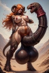 abs ai_generated animal_genitalia_on_humanoid balls big_balls big_breasts blonde_hair blonde_pubic_hair body_hair breasts demon demon_girl depraved247 female futanari hairy horns horsecock horsecock_on_humanoid intersex monster monster_cock monstercock muscular penis solo_futa teeth