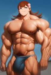 1boy abs ai_generated alternate_body_type ambiguous_gender ambush_(trap) arm_hair arm_veins armpit_hair bangs bara barechested biceps boy brown_hair bulge bulge_through_clothing chest_hair civitai club_shaped_penis day feet_out_of_frame genderswap_(ftm) hair_ornament hairclip hairy hairy_armpits hairy_arms hairy_chest hairy_legs helmet hyper_pecs komi-san_wa_komyushou_desu komi_can't_communicate large_pectorals leg_hair long_hair male male_breasts male_focus male_swimwear man_nipples masculine_male muscles muscular muscular_male navel navel_hair nipples outdoors outside pecs pecs_focus pectorals pink_eyes pubic_hair pubic_hair_peek rule_63 sewoh26 shirtless_male smile solo solo_focus steaming_body thick_arms thick_thighs thighs topless topless_male underwear veins yamai_ren yaoi