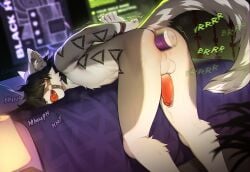 absurd_res anal anal_orgasm anal_sex anthro aroused ass ass_up athletic backsack ball_gag balls bangs bed_sheet bedding bedroom bent_over bent_over_bed bent_over_furniture bodily_fluids bondage bound butt_focus cheek_tuft chest_tuft clawiope dildo dildo_vibrator domestic_cat drooling ear_piercing ear_ring ejaculation erection facial_piercing facial_tuft felid feline felis gag gagged gagged_drooling gay genital_fluids genitals hair hair_over_eyes hands-free hands_tied hi_res hidden_eyes humanoid_genitalia humanoid_penis inner_ear_fluff leaking leaking_precum leaning leaning_forward leg_tuft lithium_(lithium_vieno) looking_pleasured lube_drip lube_in_ass lube_on_dildo lube_on_sex_toy male male_only mammal messy_hair moan motion_lines motion_outline multiple_piercings nose_piercing nose_ring object_in_ass orgasm penetration penis piercing precum rear_focus rear_view ring_piercing saliva septum_piercing septum_ring sex_toy sex_toy_in_ass sex_toy_insertion sex_toy_penetration shaking solo sound_effects tuft vibrating vibrator vibrator_in_ass