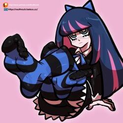 1girls bangs big_feet blue_nails blush crossed curled dress eyelashes eyeliner feet feet_together feet_up female female_humiliation foot_fetish foreshortening frills full_body hairbow large_feet legs_up light_skin long_hair looking_up multicolored_hair nail_polish nails panties panty_&_stocking_with_garterbelt pink_background presenting reathroch reclining ribbon simple_background sitting socks soles solo solo_female stocking_anarchy thighs tie toes underwear upskirt white_skin