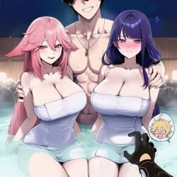 1boy 2boys 2girls abs aether_(genshin_impact) ai_assisted ai_generated blonde_hair blush breasts bully bullying cheating cheating_female cheating_girlfriend cucked_by_rival cuckold cuckolding female ffm_threesome fox_ears fox_girl genshin_impact gloves heavy_blush hot_spring hoyoverse huge_breasts kemonomimi large_breasts licking_lips licking_own_lips looking_at_viewer male male_rover_(wuthering_waves) mihoyo muscular muscular_male naked naked_male netorare night ntr onsen partially_submerged pink_hair pov pov_eye_contact pov_male purple_eyes purple_hair raiden_shogun rover_(wuthering_waves) shocked shocked_expression shoulder_grab smile teeth thick thick_legs threesome tongue tongue_out towel towel_only trembling truck-kun_art truck_kun water wuthering_waves yae_miko yae_miko_(genshin_impact)