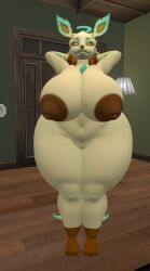 3d big_breasts breasts cleavage eeveelution female ferialexonar huge_breasts leafeon nipples pokemon pokemon_(species) second_life tagme thick_thighs wide_hips