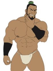 1boy abs armbands artist_request avatar_legends avatar_the_last_airbender bara beard biceps big_pecs black_hair dilf earth_kingdom facial_hair fundoshi fundoshi_only goatee green_eyes hand_on_chin human human_only looking_at_viewer male male_chest male_focus male_nipples male_only mature mature_male muscle muscles muscular muscular_male pecs pectorals pose posing smile smiling standing tan tan_body tan_skin teeth teeth_showing the_boulder thong toned toned_body toned_male topless underwear underwear_only white_underwear