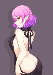 1girls ass backless_outfit backless_sweater bow breasts finger_in_mouth highlights_(coloring) lucid_(maplestory) maplestory pink_eyes pink_hair purple_hair red_eyes short_hair sideboob solo