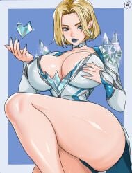 2d big_ass big_breasts big_butt big_thighs big_titties blonde_eyebrows blonde_female blonde_hair blue_eyes blue_lipstick blue_nails bob_cut breasts choker clothed clothing curvaceous curvaceous_female curvaceous_figure curvy curvy_figure curvy_hips earrings emma_frost emma_frost_(marvel_rivals) eyebrows eyelashes female female_focus female_only hair_behind_ear hand_on_breast huge_breasts knee knee_up leg_up legs light-skinned_female light_skin looking_at_viewer marvel marvel_rivals mature mature_female medium_hair milf no_bra one_leg_raised one_leg_up short_hair slightly_open_mouth standing_on_one_leg thick_thighs thighs waifuviolenta yellow_hair