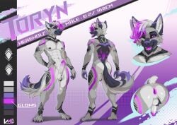 absurd_res anthro ball_tuft balls black_markings black_nipples canid canine canis cheek_tuft facial_tuft front_view fur genitals glans grey_body grey_fur hair hand_on_hip hi_res humanoid_genitalia humanoid_penis looking_at_viewer male male_anthro male_only mammal markings model_sheet multicolored_hair narrowed_eyes nipples nude one_eye_closed open_mouth penis purple_eyes purple_hair purple_markings purple_tongue rear_view solo standing tongue tuft two_tone_hair vesper_art white_balls white_body white_fur white_hair white_penis wolf