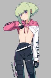 androgynous blush embarrassed femboy fully_clothed instanttnoodle lifting_clothing lio_fotia male nipples promare slim_male slim_waist twink