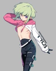 androgynous femboy fully_clothed instanttnoodle lio_fotia male nipples promare slim_male slim_waist twink