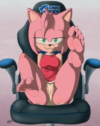 2018 5_toes amy_rose anthro bare_shoulders barefoot biped biting_lip black_nose breasts cameltoe chair clothing dress english_text eyelashes feet female foot_fetish fur green_eyes hair hairband half-closed_eyes hedgehog hi_res humanoid_feet kektails legs_up looking_at_viewer mammal mobian_(species) panties partially_visible_vulva pink_fur pink_hair seductive sega short_hair signature sitting solo sonic_(series) sonic_the_hedgehog_(series) teeth text toes underwear upskirt video_games