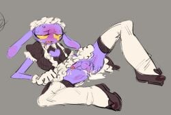 after_sex blush cum cum_in_ass dress epikdukdafuq femboy jax_(the_amazing_digital_circus) maid maid_jax_(the_amazing_digital_circus) maid_outfit maid_uniform male male_only purple_skin rabbit solo_male submissive_male the_amazing_digital_circus yellow_sclera