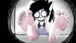 1girls barefoot black_hair bra collar emo emo_girl feet feet_focus feet_on_table feet_up female foot_fetish foot_focus germa i_can't_sleep large_feet large_soles nia_(i_can't_sleep) soles solo solo_female solo_focus white_eyes youtube youtuber