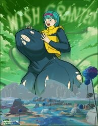 ass_bigger_than_head ass_expansion blue_hair breast_expansion breasts_bigger_than_head bulma_briefs bulma_briefs_(frieza_saga) captainxero cleavage destruction dragon_ball dragon_ball_z giant_breasts giant_female giantess giantess_growth growth huge_ass huge_breasts massive_ass planet randomartacc123 ripped_clothing surprised surprised_expression thick_thighs thigh_expansion thighs_thicker_than_head wish