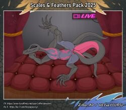 absurd_res animal_genitalia anthro artpack cloaca closed_eyes curtains female generation_7_pokemon genitals heyupyoursjr hi_res holding_leg live nintendo pokemon pokemon_(species) presenting salazzle scalesandfeatherspack2025 sex solo tail tail_fetish tail_play tail_sex