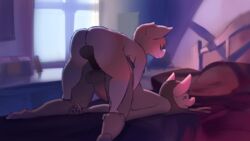 2015 2d 2d_animation all_fours anal anal_sex animated anthro anus ass ass_up backsack balls balls_deep bat bed bedroom bondage bouncing_balls bound brown_fur brown_hair closed_eyes doggy_style domination duo dusk_(tabuley) erection from_behind_position fur furry futa_on_male futanari hair inside intersex long_hair loop mammal nude on_bed penetration penis perineum rear_view sex size_difference smile submissive submissive_male sunny_(tabuley) table tabuley torso_grab white_fur window